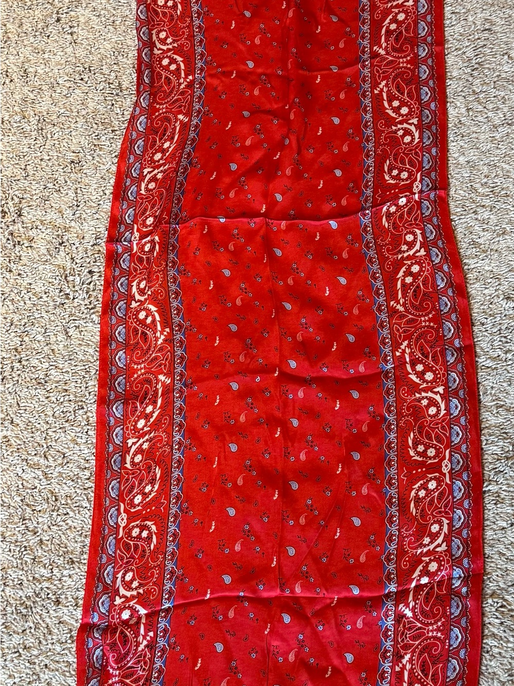 Vtg Red Silk Paisley Scarf Long Oblong Western Bandana Print Shawl Wrap 17x60